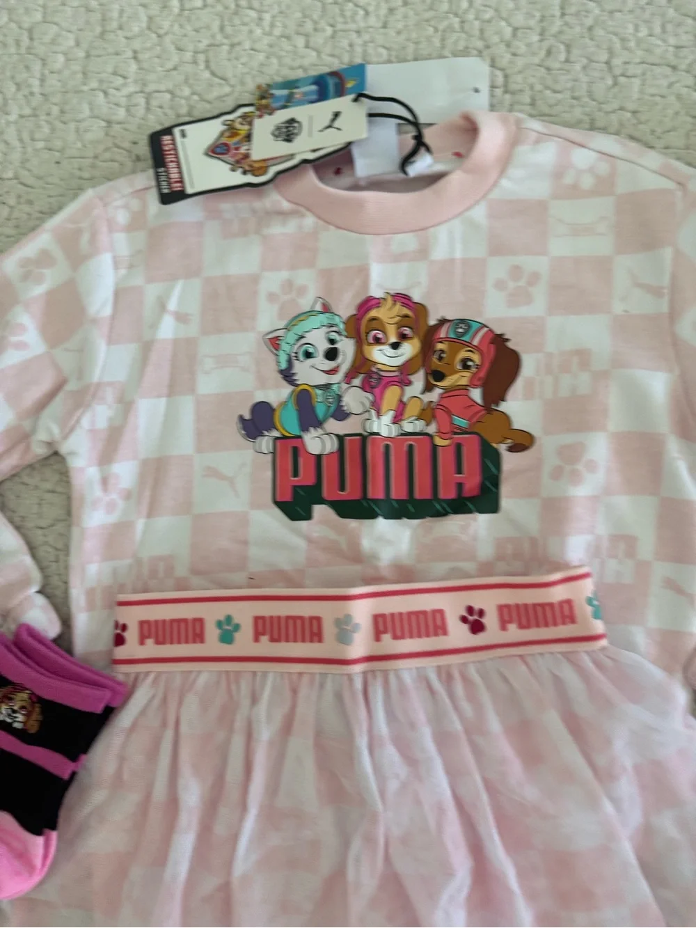 New girls Sz 4T Puma Pink Paw Patrol Set with Tutu & Leggings, sweatshirt, socks